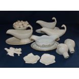 Quantity of mixed white ware , consisting of 3 French sauce boats , a double sided Richard Ginori