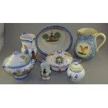 Collection of French pottery to include a 19th C faience jug , a 19th C faience armorial  lidded pot