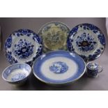 Collection of blue and white transfer printed pottery . consisting of a cheese stand made for J