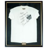 Pele: A Pele, matchworn, Santos white, round neck home shirt, worn by Pele in the 1970s, although it