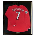 David Beckham: A David Beckham, matchworn, Manchester United, red home shirt, worn by Beckham in the