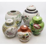 Four 20th Century Chinese ginger jars along with Chinoiserie Chinese ginger jar