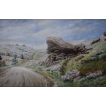 Derbyshire interest: W Wilkinson watercolour of the 'Toad's Mouth', Longshaw Estate nr Hathersage in