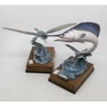 Two Royal Worcester figures on stands of sea fish including sail fish and flying fish circa 1964 AF