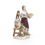 Continental porcelain figure of a Lady with easel, German