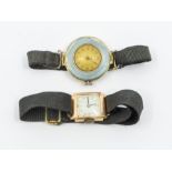 A Continental Art Deco 18ct gold Ladies wrist watch, rectangular dial stamped to reverse case, on