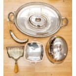 A collection of silver plate, EP and EPNS to include: Victorian profusely engraved crumb scoop (