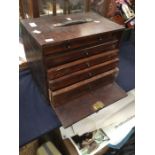 Late 19th Century mahogany collectors box with five internal drawers, later fitted carry handle