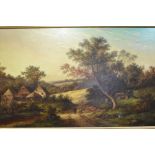 W Yates, British 19th Century, oil on canvas of a rural idyll, 75 x 125 cm, in later frame, signed l