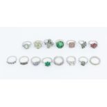 A collection of fifteen Gems TV gemstone rings to include  a cats eye Alexandrite and diamond 9ct