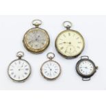 Five various early 20th Century silver & silver plate cased pocket watches Dutch silver cased with