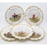 Five Royal Crown Derby hand painted hunting plates by CM Pell