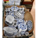 A large collection of German Hutschenreuther Meissen style blue and white onion pattern tableware,