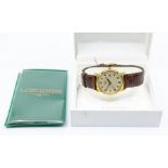 A gents Longines gold plated steel cased vintage wristwatch, ro8und dial with number markers, date