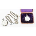 A Victorian silver cased pocket watch, white enamel dial with Roman numerals, the case hallmarked