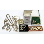 A collection of jewellery to include a cameo and 9ct gold brooch, base pin, total gross weight