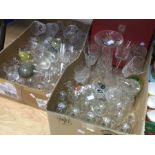 Two boxes of 20th Century cut glass wares, including vases, boxed sets of glass along with some