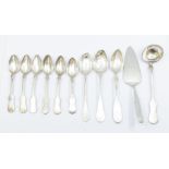 A collection of 19th Century Austro-Hungarian 800 standard ornate fiddle pattern flatware to