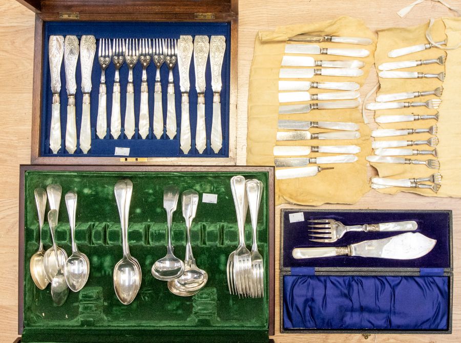 A collection of silver plate, EP & ENPS to include:  1. Canteen of miscellaneous Old English and