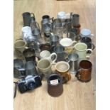 Two boxes of silver plate, mug and ceramics, tankards, cameras etc