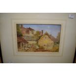 An unsigned watercolour of a farmyard scene, possibly French, 16 x 23cm