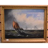 English School, 19th Century, oil on canvas, sailing boats on sea, signed R Grey, 37 x 49 cms