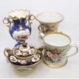 A collection of early to mid 19th Century porcelain items including Derby mantle urn, Continental