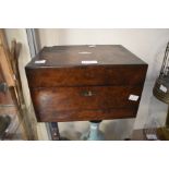 19th Century burr walnut vanity box with pop out single trinket and pocket watch drawer to base,