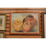 A Diane Thomas watercolour on paper in frame of large pots, 50 x 70cm