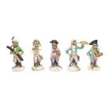 A set of five Dresden monkey band figurines