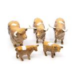 Collection of five John Beswick figures of Highland bulls, cows and calves no chips or cracks