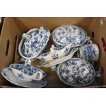 A large collection of German Hutschenreuther Meissen style blue and white onion pattern tableware