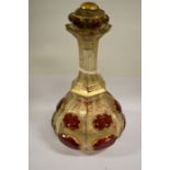 Victorian scent bottle with stopper, ruby and clear glass, heavily gilted detail