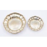 A matched pair of Modern shaped circular graduating dishes, hallmarked by Barker Ellis Co.,