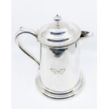A large Victorian style silver plated flagon and cover, the plain body engraved: BLANCHARD within