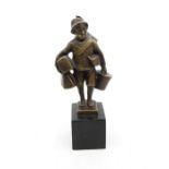 Ernst Beck bronze on marble base figure of a young boy entitled Auf Reisen, height 17.5cm