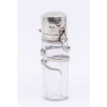 A Victorian novelty silver mounted plain glass scent bottle, the body entwined with a silver