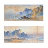 William Henry Earp (1831/33-1914) Coastal landscapes with figures and boats watercolours laid on