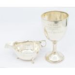 A George V silver presentation goblet, engraved, hallmarked by J Gloster Ltd, Birmingham, 1923, 16cm