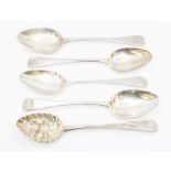 Two pairs of George III silver Old English Pattern table spoons, each engraved with initials and a