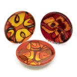 Poole Pottery: 3 Poole Pottery Delphis shallow bowls on red ground, shape mark 3. Diameter approx