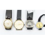 A collection of four various vintage wrist watches to include a gents 9ct gold Rotary on leather