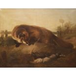 British School (19th Century) Fox with trapped hare oil on canvas, 70 x 90cm