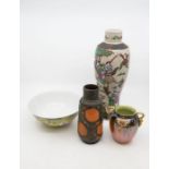 Early 20th Century Chinese vase, modern Chinese bowl, West German small vase and a 1950's Carlton