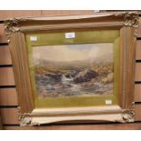 A David Law watercolour of a moorland stream in gilt frame, 25 34cm