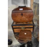 1920's carved Chinese box along with mid 19th Century tea caddy, mahogany on ball feet