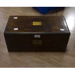 A 19th Century rose mahogany box with brass banding, writing box, with black leather writing