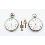 Two early 20th Century silver pocket watches, both Roman numerals and dials good condition not