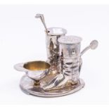 Equestrian interest: An Edwardian style electo plated novelty cruet set, the stand cast as a