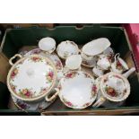 A collection of Royal Albert Old Country Roses tea and dinner items including vases, pots and